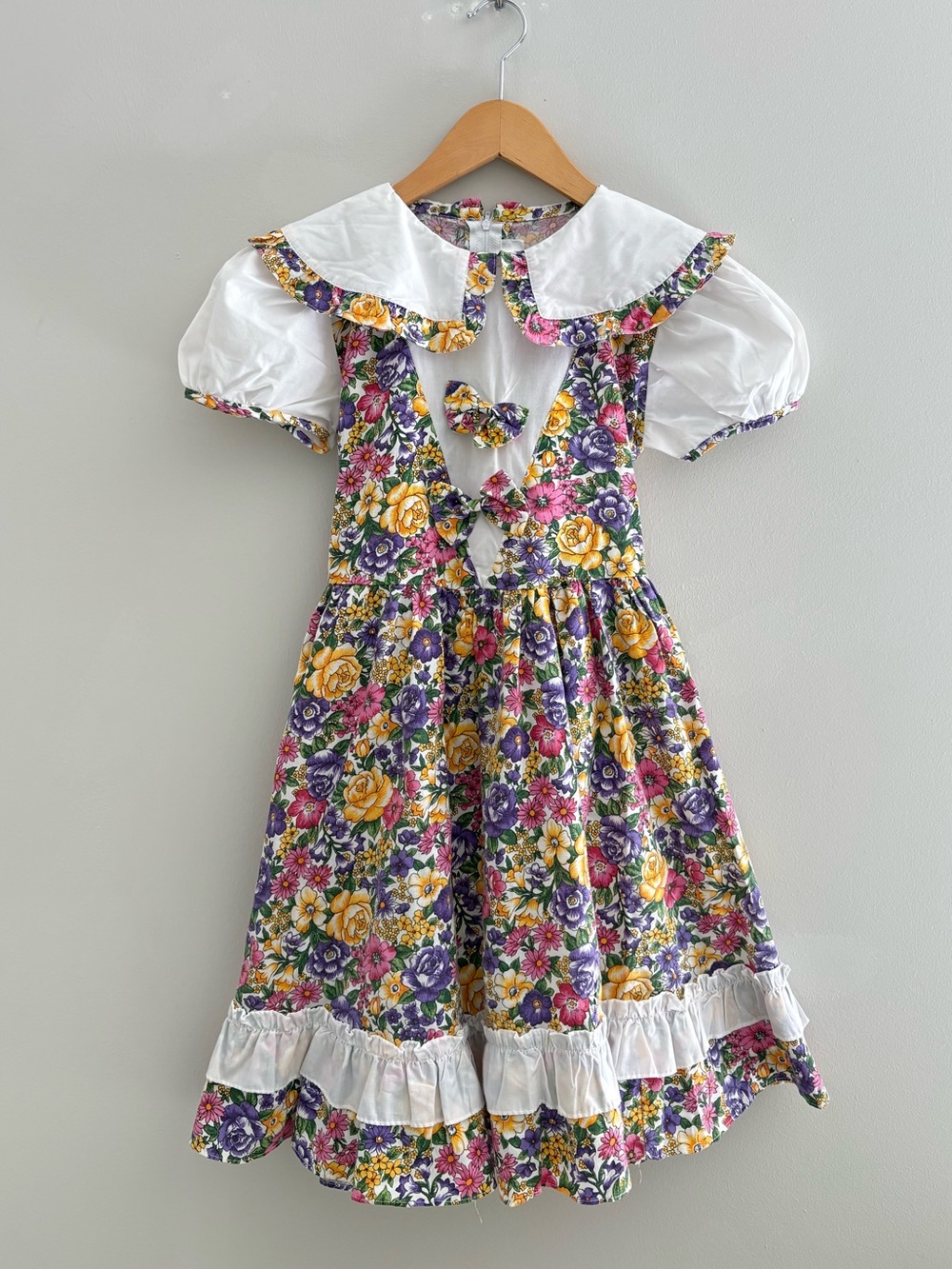 Vintage Style Girls’ Floral Short Puff Sleeve Dress Size 8